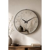 Muyika Design Dekoratif Duvar Saati 36 cm Wabi Sabi Seramik Vazo Desenli Bej Bombe Camlı Sessiz Akar Salon Saati MUYİKA-Siyah Vazo Kuru Dal