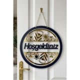 Muyika Design Kapı Süsü Hediyelik Dekoratif Şeffaf & Gold Pleksi Hoşgeldiniz - 28 cm Lazer Kesim-Gold Çiçek