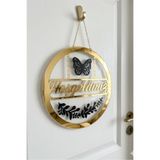 Muyika Design Kapı Süsü Hediyelik Dekoratif Şeffaf & Gold Pleksi Hoşgeldiniz - 28 cm Lazer Kesim-Siyah Kelebek