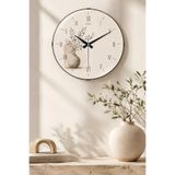 Muyika Design Wabi Sabi Duvar Saati 36 cm Bombe Camlı MUYİKA Vazo Zeytin Dalı Sessiz Akar Boho Modern Salon