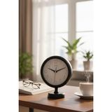 Muyika Modern Siyah Metal Masa Saati 27x20 Cm – Sessiz Akar Mekanizma, Camlı Minimal Tasarım-vasso 27x20cm