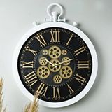 MUYİKA Perfetto Hareketli Çarklı Beyaz Kasa 55x55cm Sessiz Mekanizmalı Vintage Duvar Saati PODS-55