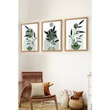 Muyika Premium Ahşap Çerçeveli 3lü Modern İskandinav Bohem Tarz Dekoratif Ev Dekorasyonu Tablo Seti-set5