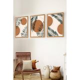 Muyika Premium Ahşap Çerçeveli 3Lü Modern Iskandinav Bohem Tarz Dekoratif Ev Dekorasyonu Tablo Seti-Set9 Myk3009-1