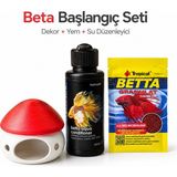 Muyu Craft Beta Başlangıç Seti - Kırmızı Mantarlı Akvaryum Dekoru, Betta Yemi ve Su Düzenleyici