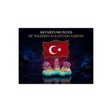 muyucraft Türk Bayrağı Temalı Akvaryum Dekoru Ay Yıldızlı Mercan Tasarımlı Süs