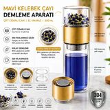 MUZEKO 200ML Çift Katlı El Yakmayan Isıyı İçinde Tutan Cam Bardak Detox Bitki Çayı Demleme Ihlamur Demliği Bitki Çayı Demleme Tüm Bitki Çaylar İçin Uygundur GOLD KAPAK