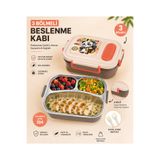 MUZEKO 3 Bölmeli Paslanmaz Çelik Yemek Kabı Sızdırmaz Kapaklı, Taşınabilir Beslenme Kabı Çatal Kaşık HEDİYE KREM 1000ML MD882