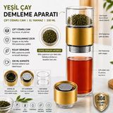 Muzeko 330Ml Çift Katlı El Yakmayan Isıyı İçinde Tutan Cam Bardak Detox Bitki Çayı Demleme Ihlamur Demliği Bitki Çayı Demleme Tüm Bitki Çaylar İçin Uygundur Gold