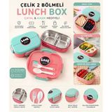 Muzeko Lunch Box 2 Bölmeli Paslanmaz Çelik Yemek Kabı Sızdırmaz Kapaklı, Taşınabilir Beslenme Kabı Çatak Kaşık
