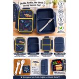 MUZEKO LUNCH BOX MZK884 LACİVERT GIDAYA UYGUN PLASTİK İÇ BÖLÜMLER SIZDIRMAZ KAPAK ÇİFT BÖLMELİ LUNCH BOX BESLENME KABI 580ml ÇATAL KAŞIK HEDİYE BESLENME ÇANTASI