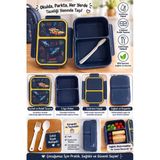 Muzeko Lunch Box Mzk884 Lacivert Gıdaya Uygun Plastik Sızdırmaz Çift Bölmeli Lunch Box Beslenme Kabı 580Ml Çatal Kaşık Hediye Beslenme Çantası