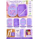 Muzeko Lunch Box Mzk884 Lila Gıdaya Uygun Plastik Sızdırmaz Çift Bölmeli Lunch Box Beslenme Kabı 580Ml Çatal Kaşık Hediye Beslenme Çantası
