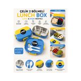 MUZEKO LUNCH BOX2 Bölmeli Paslanmaz Çelik Yemek Kabı Sızdırmaz Kapaklı, Taşınabilir Beslenme Kabı ÇATAK KAŞIK HEDİYELİ 6204 MAVİ 1000ML