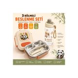 Muzeko Suluklu 3 Bölmeli Paslanmaz Çelik Yemek Kabı Sızdırmaz Kapaklı, Taşınabilir Beslenme Kabı Çatal, Kaşık Hediye Krem 2082 1000+550Ml