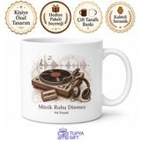 Müzik Aşığı Retro Plak Çalar Nostaljik Melodi Baskılı Porselen Kupa Bardak Hediye