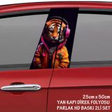 Müzik Dinleyen Kaplan Oto Sticker - Yeni Nesil Hd Baskı Kalitesi Araba Kapı Direkleri Kaplama Folyosu - Tuning Modifiye Aksesuar