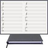 Müzik Nota Defteri - Kadro-Piyano, Org% 100 El Yapımı, El Dikişi, (İplik Dikiş) Gerçek Cilt Bezi A/5 - Gri
