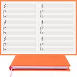 Müzik Nota Defteri - Kadro-Piyano, Org% 100 El Yapımı, El Dikişi, (İplik Dikiş) Gerçek Cilt Bezi A/5 - Turuncu
