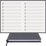 Müzik Nota Defteri - (Sol Anahtarlı)% 100 El Yapımı, El Dikişi, (İplik Dikiş) Gerçek Cilt Bezi A/5 - Gri