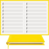 Müzik Nota Defteri - (Sol Anahtarlı)% 100 El Yapımı, El Dikişi, (İplik Dikiş) Gerçek Cilt Bezi A/5 - Sarı