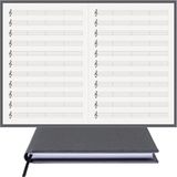 Müzik Nota Defteri - (Sol Anahtarlı 4 Kesik Çizgi)% 100 El Yapımı, El Dikişi, Gerçek Cilt Bezi (A/4) - Gri