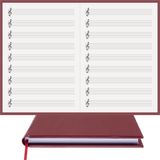 Müzik Nota Defteri - (Sol Anahtarlı, Sol Kesik Çizgili)% 100 El Yapımı, El Dikişi, (İplik Dikiş) Termo Deri A/5 - Bordo
