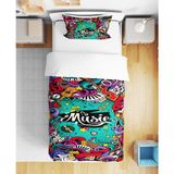Müzik Nota Music 3D Dijital Baskılı Tek Kişilik Çarşafsız Genç Nevresim Takımı - Renkli - 160 x 220 cm