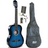 müzikhane 3/4 7-14 Yaş Mavi Klasik Gitar Askı Kapo Gitar Kılıf Pena Penalık Sticker
