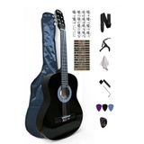 müzikhane 4/4 39 İnç Siyah Klasik Gitar Seti Sap Ayarlı Kılıf Askı Pena Kapo Sticker Çevirici