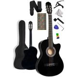 müzikhane Kesik Kasa Siyah Klasik Gitar Sap Ayarlı 4/4 Tam Boy Kılıf Askı Pena Kapo Çevirici Bez