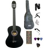 Müzikhane Siyah Klasik Gitar Seti 4/4 Tam boy Sap Ayarlı 100 cm