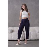 Muzotex Ithal Krep Kumaş Şalvar Model Cepli Balon Pantolon - Lacivert - 44