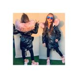 muzur kids Kız Çocuk Içi Peluş / Kapüşonu Ithal Kürk / Dışı Deri Mont Kaban (Bir Beden Büyük Tercih Edilebilir)