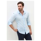 muzzo jeans Slim Fit Keten Pamuk Açık Mavi Yazlık Gömlek