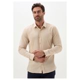 muzzo jeans Slim Fit Keten Pamuk Bej Yazlık Gömlek