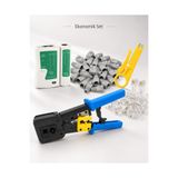 MVLH Ekonomik Set - RJ45 RJ11 Ağ Kurulum Krimp Pense - Kablo Test Cihazı + Mini Soyucu + 100 Adet RJ45 + 100 Adet Konnektör Gri Kılıf