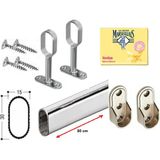 Mvy Dolap Içi Askılık Borusu Krom Oval 30 Cm + 2 Adet Oval Ayaklı Flanş + 2 Adet Oval Sabit Flanş + Montaj Vidaları Set - Mobilya Hırdavatı