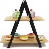 MWX Teknoloji 2 Katlı Dikdörtgen Bambu Servis Sunum Seti Büyük Boy, Kuru Pasta, Kurabiye ve Kek Sunumları Için Büyük Boy (34CM-26.5CM-16CM) - Option-1