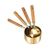MWX Teknoloji 4 Boy Özel Üretim Ağaç Saplı Paslanmaz Çelik Ölçü Kaşığı Kabı Seti - Lüks Şık Doğal Görünüm, Otantik Altın Renk, 60 ml - 80 ml - 125 ml - 250 ml Ölçülerde - Option-1