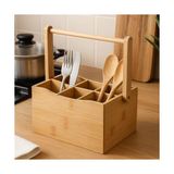 MWX Teknoloji Bambu Taşıma Kulplu Çok Amaçlı Düzenleyici - 6 Bölmeli Çatal Bıçaklık | Ofis, Banyo ve Masaüstü Caddy Organizer (21.6X14X12.7 Cm) - Kestane Akaju - Option-1