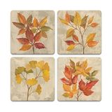 MWX Teknoloji Coasterstone Set-Kasım Yaprakları-Sonbahar Temalı Emici Içecek Bardak Altlıkları, Büyük 4,25 Inç Genişlik, Sonbahar Dekoru - Kestane Akaju - Option-1