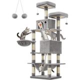 MWX Teknoloji Feandrea Tırmalama Ağacı, Büyük, 168 cm Yüksekliğinde, L Kedi Ağacı, 13 Tırmalama Sütunu, 2 Platform, 2 Mağara, Sepet, Hamak, Peluş Toplar, Çok Katlı Kedi Tırmalama Ağacı, Açık Gri PCT165W01 - Option-1