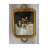 MWX Teknoloji Lüks Dekoratif Plastik Tepsi Altın Çerçeve 38X28 Vazoda Çiçek Desenli - Kestane Akaju - Option-1