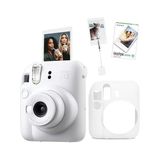 MWX Teknoloji Mini 12 Beyaz Fotoğraf Makinesi-10'lu Film-Kıskaçlı Resim Standı ve Silikon Kılıf Seti - Açık Bej