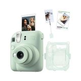 MWX Teknoloji Mini 12 Yeşil Fotoğraf Makinesi-10'lu Film-Kıskaçlı Resim Standı ve Simli Pleksi Kılıf Seti - Açık Bej
