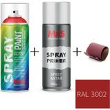 MxS Sprey+Astar Özel Yapım Akrilik Sprey Boya Seti 400 ml (Araba-Metal-Plastik-Ahşap) + Zımpara - RAL-3002 KARMİN KIRMIZI