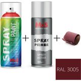 MxS Sprey+Astar Özel Yapım Akrilik Sprey Boya Seti 400 ml (Araba-Metal-Plastik-Ahşap) + Zımpara - RAL-3005 ŞARAP KIRMIZI
