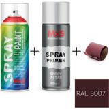 MxS Sprey+Astar Özel Yapım Akrilik Sprey Boya Seti 400 ml (Araba-Metal-Plastik-Ahşap) + Zımpara - RAL-3007 SİYAH KIRMIZI