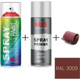MxS Sprey+Astar Özel Yapım Akrilik Sprey Boya Seti 400 ml (Araba-Metal-Plastik-Ahşap) + Zımpara - RAL-3009 KIRMIZI OKSİT